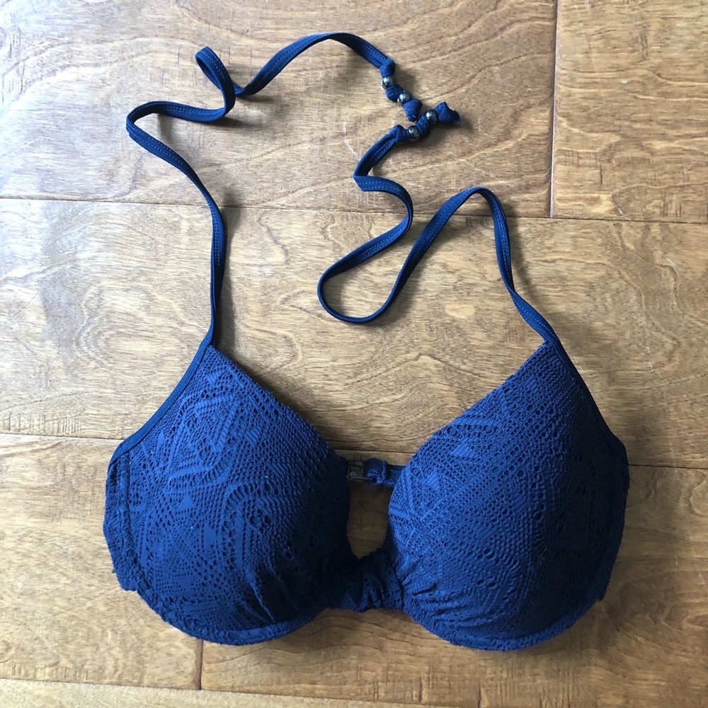 H&M Navy Blue patterned Bathing Suit Bikini Top